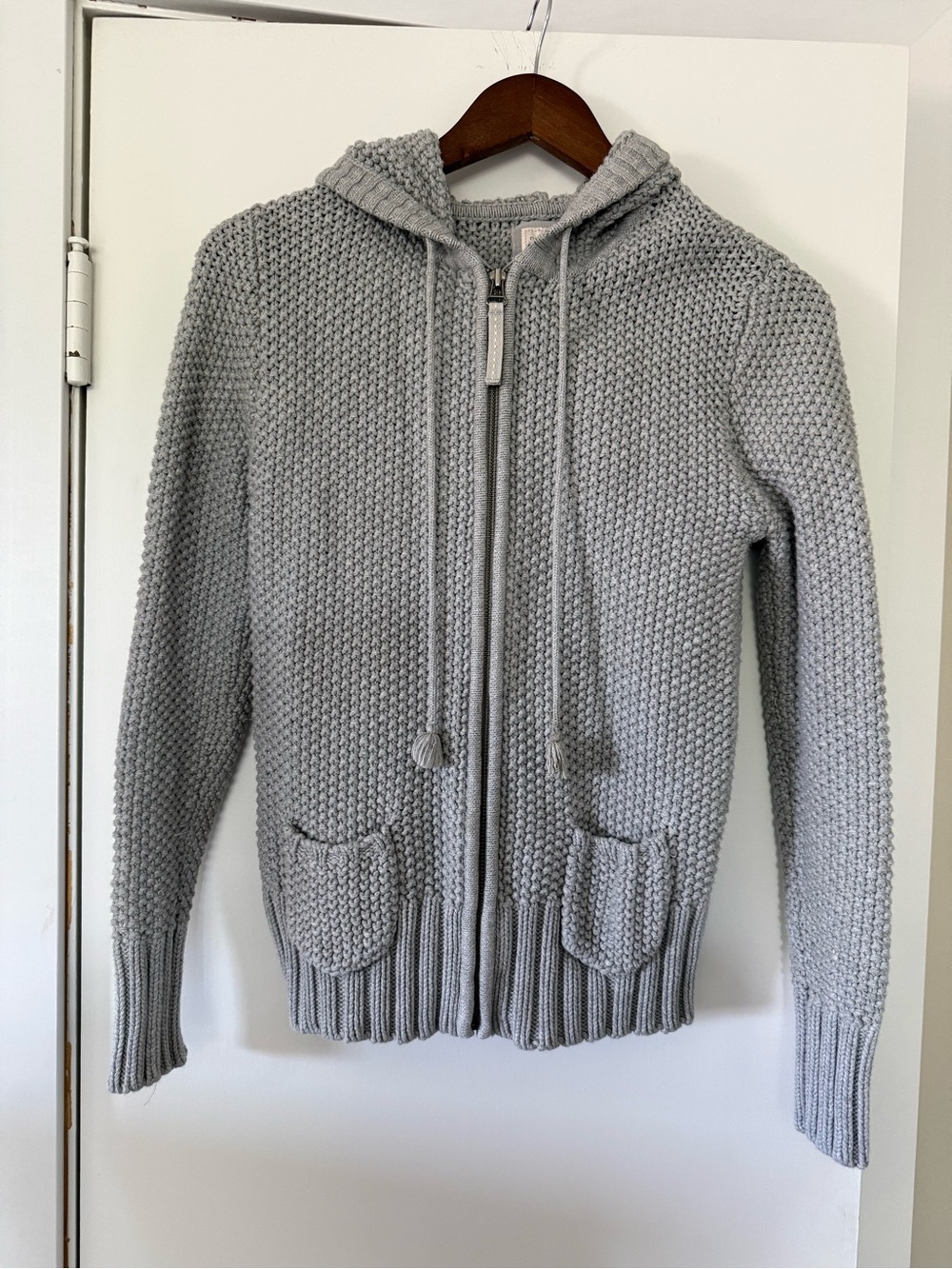 Y2K Light Gray Hooded Zip Knit Cardigan